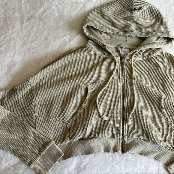 BDG Urban Outfitters Green Waffle Knit Zip Up Sweatshirt Size Small - Picture 2 of 10